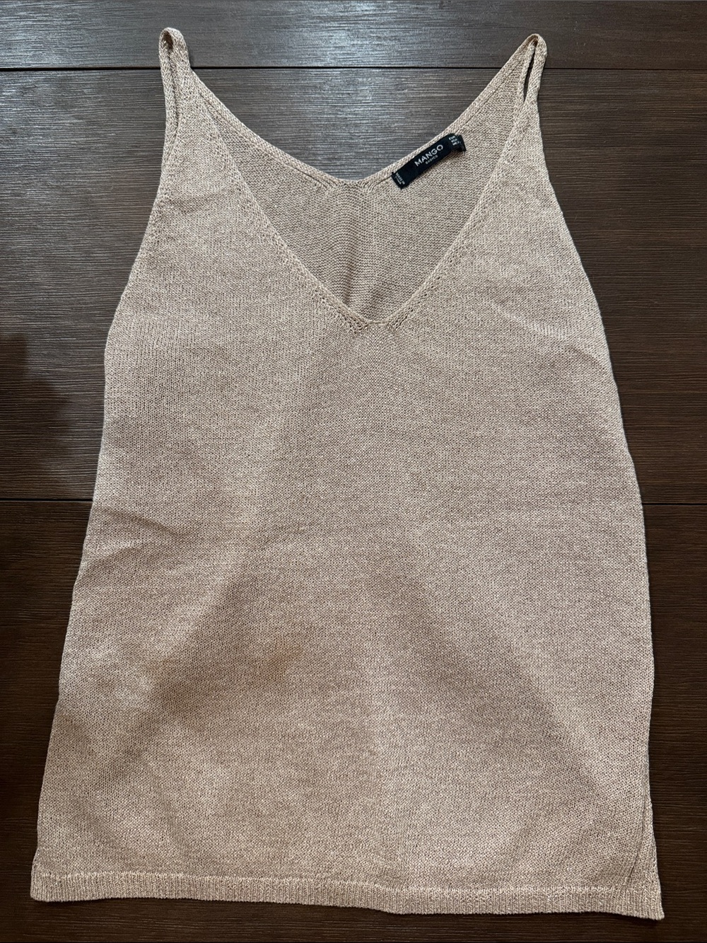 Mango Metallic Beige V-Neck Knit Camisole